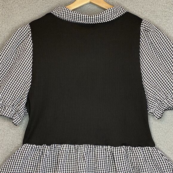 Womens Academia Whimsigoth 4XL Black & White Gingham Plaid Stretch Top Blouse - Picture 8 of 8